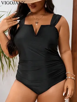 VigoJany 2024 Черно закъсал плюс размер бански жени натиснете нагоре едно парче бански без гръб летен плаж голям бански костюм