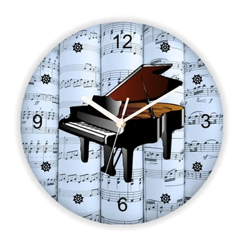 Елегантно пиано на валцувани листове Стена Домашен декор Музикален инструмент Клавиатура Стенен часовник Часовник за хол Музикант подарък