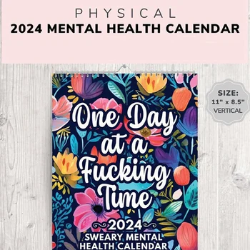 Забавен календар за психично здраве 2024, Swear Inspirational Calendar 2024, Цветен календар, Вдъхновяваща календарна стена