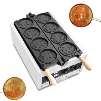 Търговски електрически вафла 4бр монета сирене мини вафла мухъл машина за печене монета форма пиле вафла мухъл злато монета хлебопекарна