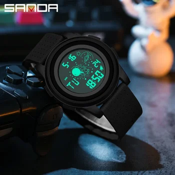 SANDA 2155 Нов цифров мъжки спортен часовник LED светещи ръчни часовници Момче и момиче Електронна водоустойчива марка Студентски стоп часовници