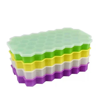 Ice Cube Tray, 4 Pack силиконови тави за лед с капаци, стифиращи гъвкави форми за ледени кубчета за фризер, лесно DIY домашно