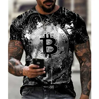 2022 Нов Bitcoin 3D печат тениска мъжки къс ръкав кръг врата хлабав извънгабаритни гореща лятна рокля