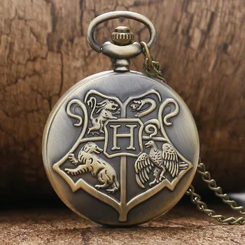 Изискан класически бронзов животински гравиран кварцов джобен часовник огърлица верига висулка подарък за мъже реколта часовници