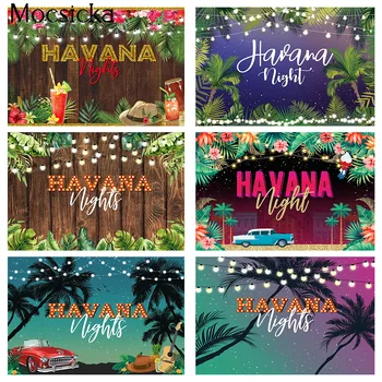 Хавана Нощи Фон Тропически Хавай Зелени листа Алоха Фон Луау парти декор Лято Торта за рожден ден Smash Фотография