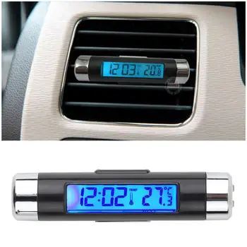 2 В 1 Изход за вентилационен отвор за кола Клип-он часовник Автомобил Превозно средство LCD Цифрова подсветка Автомобилен термометър Часовник Календар Дисплей