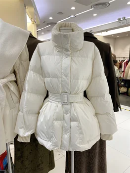 Зимен моден дизайн стойка яка бяла патица надолу яке топло и удобно удебелено палто за жени
