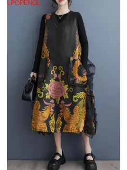 Дамски 2024 пролет нов китайски стил жакард снаждане рокля универсален без ръкави пуловер хлабав v-образно деколте темперамент резервоар рокля