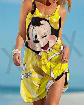 Disney-Mickey/Minnie Mouse Рокли за жени 2023 Елегантни рокли за жени Дамска рокля Sling Beach Dress Casual Loose Sexy