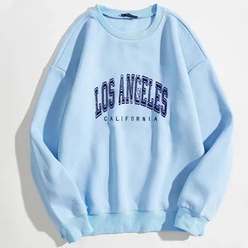 LOS ANGELES-писмо печат суитчър, Harajuku O врата пуловер, корейски стил, извънгабаритни качулка, дълъг ръкав, есен, зима