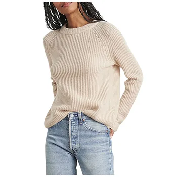 Дамско облекло 2023 Новопристигнали Дамска мода случайни плътен цвят есен и зима дълъг ръкав кръг врата пуловер отгоре