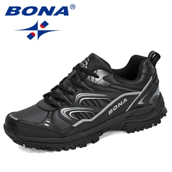 BONA Нови дизайнери Туристически обувки Мъжки планински катерене Трекинг обувки Мъж Крава Сплит Спортни обувки за ходене Мъже Модерни маратонки