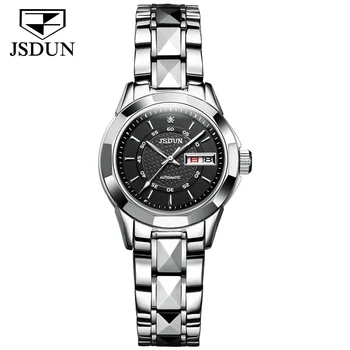 JSDUN 8014 Водоустойчив дамски ръчен часовник Япония Автоматична механична каишка от неръждаема стомана Бизнес часовници за жени Календар