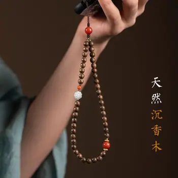 естествен агарово дърво мобилен телефон верига висящи въже за китките на жените китайски стил мобилен телефон верига висящи аксесоари