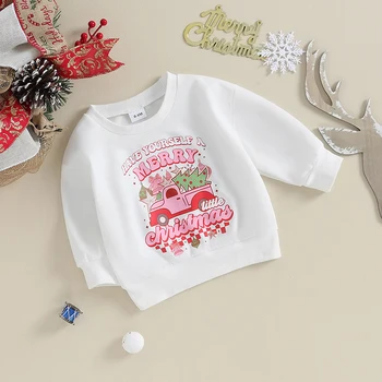 Малко дете бебе момиче Коледа облекло писмо печат пуловер суитчър дълъг ръкав риза есен зимни дрехи