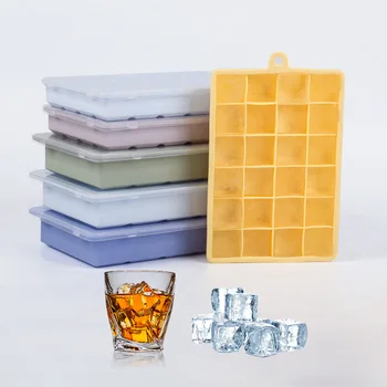  Силиконова тава за кубчета лед 24/15 решетка квадратна ледена топка мухъл с капаци освобождаване Ice Cube Maker Бар Кухненски инструменти Ледена форма