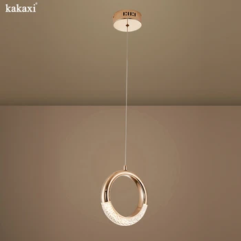 Творчески пръстен LED висулка лампа стълби трапезария спалня декор осветително тяло акрилни абажур луксозен златен полилей