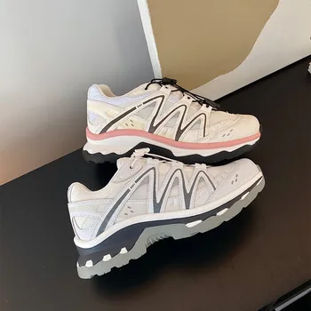 Ретро кръгли обувки за джогинг от естествена кожа 2023 Нови маратонки против хлъзгане за катерене Цвят съвпадение Модни ежедневни дамски обувки