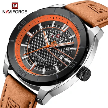 NAVIFORCE часовници за мъже водоустойчив ръчен часовник случайни моден дизайн кварцов часовник дата дисплей кожена каишка мъжки часовник NF9209