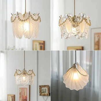 Френска висулка лампа луксозна стъклена перла абажур висящи осветителни тела за трапезария спалня декорация осветление