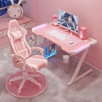 Нова розова игрална маса с RGB лека мода женска котва компютърно бюро спалня проучване бюро момичета момче черно бюро 100/120CM бюро