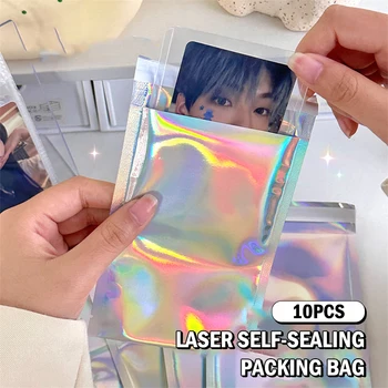 10Pcs PE самозапечатващ лазер малки пластмасови торбички за бижута торбичка с ясен дисплей прозорец бижута опаковка подарък чанта за съхранение