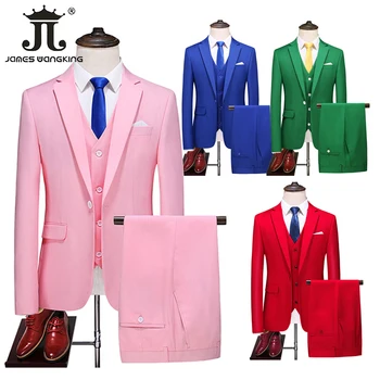 Blazer Vest Pants High -end Boutique Fashion Men's Solid Color Leisure Business Office Suit Party Stage Groom Wedding Dress