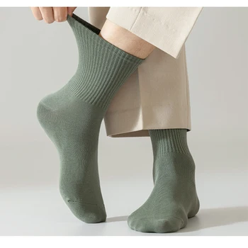 Чисти памучни чорапи в средата на прасеца, есенни и зимни чорапи за мъже и жени, спортни чорапи в плътен цвят, чисти памучни чорапи