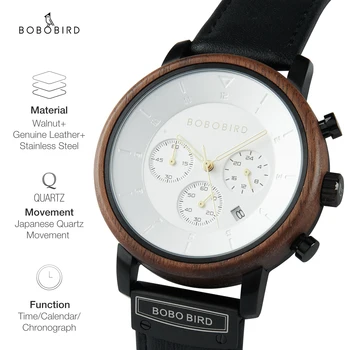 BOBO BIRD Мъжки часовник Топ луксозен дървен часовник Японски движение кварцов ръчен часовник Man Chronograph подарък дропшипинг