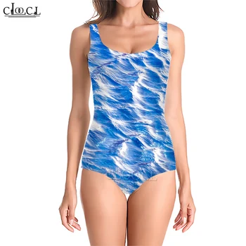 CLOOCL Дамски бански Wave Print Секси Monokini бикини комплект Бързосъхнещи дишащи дрехи Лято едно парче бански костюми