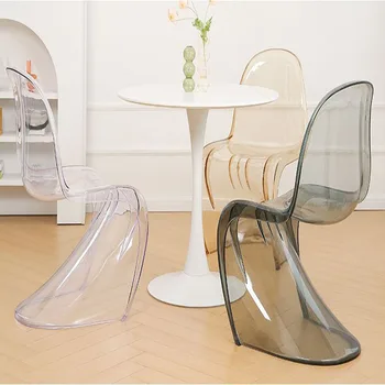 0509 Модерен прост творчески стол за отдих Пластмасови столове за хранене Домакински прозрачен малък стол Детска облегалка табуретка