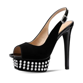 2023 Нова мода жени кожени сандали тънки токчета платформа лято stilettos луксозни обувки дизайнер високи токчета черно лилаво