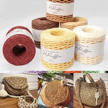 1PC Естествена прежда от слама Рафия Ръчно плетена панделка Рафия за опаковане на подаръци Опаковъчен колан Въже за плетене Процес на плетене Проект