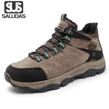 SALUDAS Висока помощ Мъжки туристически обувки Външна кожа Топли водоустойчиви ловни ботуши Кожени обувки против хлъзгане Устойчивост на износване Трекинг обувки