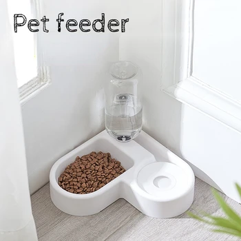 Гравитационни купи за вода и храна Повдигнати котешки купи с автоматична бутилка за вода Pet Bowl Повдигната купа за домашни любимци за котки и малки кучета