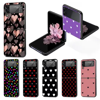 Cute Love Heart Funda за Samsung Galaxy Z Flip 3 4 5G твърд PC телефон случай Zflip3 Zflip4 черен сгъваем капак Flip4 Flip3 броня
