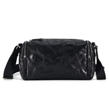 Естествена кожа Мъжка малка чанта за рамо Casual Cylinder Messenger s Satchel чанта Пътуване за работа Бизнес