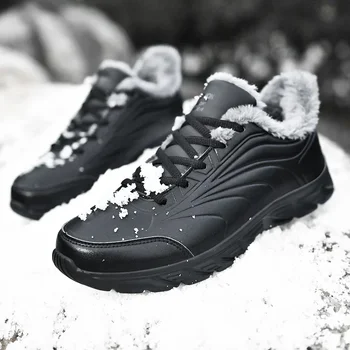 Мъжки маратонки Зимни водоустойчиви кожени обувки Снежни ботуши Удобни леки спортни обувки Мъжка работа Антихлъзгащи ежедневни обувки