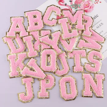 A-Z Pink Glod Английска азбука писмо кръпка смесени бродирани желязо на деца карикатура лепенки за дрехи стикери значка