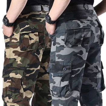 камуфлаж прави карго панталони мъже ежедневни памук мулти джоб дълги панталони хип-хоп джогъри гащеризони военни тактически панталони