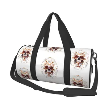 Фитнес чанта Деликатен череп флорални спортна чанта с обувки изкуство готически подарък захар двойка уикенд дизайн чанта ретро багаж фитнес чанта