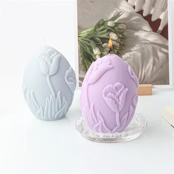  лале зеленика свещ силиконова форма DIY великденско яйце цвете ръчно изработени гипс ароматерапия сапун смола мухъл Начало декор Великденски подарък