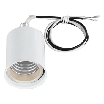 E27 керамични винт база кръгла LED крушка лампа цокъл титуляр адаптер метална лампа притежателя с тел