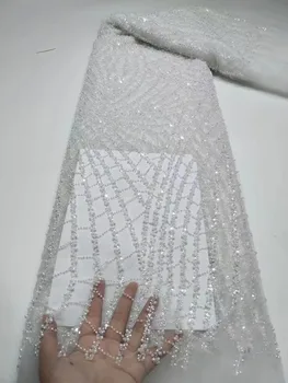 Последни европейски висок клас модерен бродерия окото дантела блестящи пайети бродерия 3D тюл дантела с мъниста вечерна рокля плат