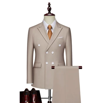 202Нов костюм от две части (костюм + западни панталони) мъжки бизнес ежедневен двуреден ежедневен бизнес професионално официално облекло