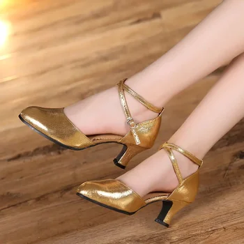 Дамска мода кожа на висок ток жена танци танцови обувки маратонки дами модерни обувки за танци момичета бална зала латински обувки