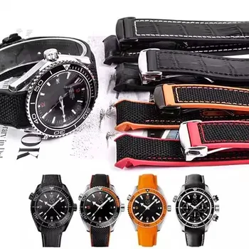 Каишка за аксесоари за часовници FOR OMEGA Sea Master 007 Wristwatch Band Leather Rubber Silicone Watch Bracelet 20 22MM Waterproof Belt