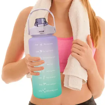  Бутилки за вода за момичета 2-литров за многократна употреба течове доказателство чаша мотивационно време маркер дизайн преносим чаша за пиене за къмпинг