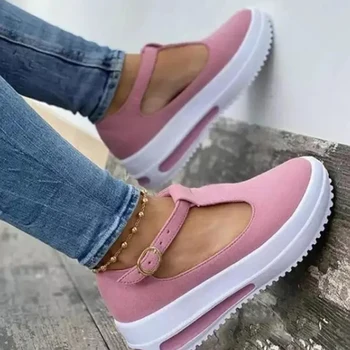 Дамски обувки 2024 Мода Увеличаване на случайни обувки платформа жени кръг Toe мокасини жени катарама клин обувки Zapatillas Mujer