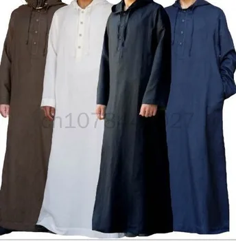 2023 Нови MMuslim мъже Jubba Thobe дълъг ръкав плътен цвят дишаща роба 2022 качулка риза ислямски арабски мъже роба S-5XL